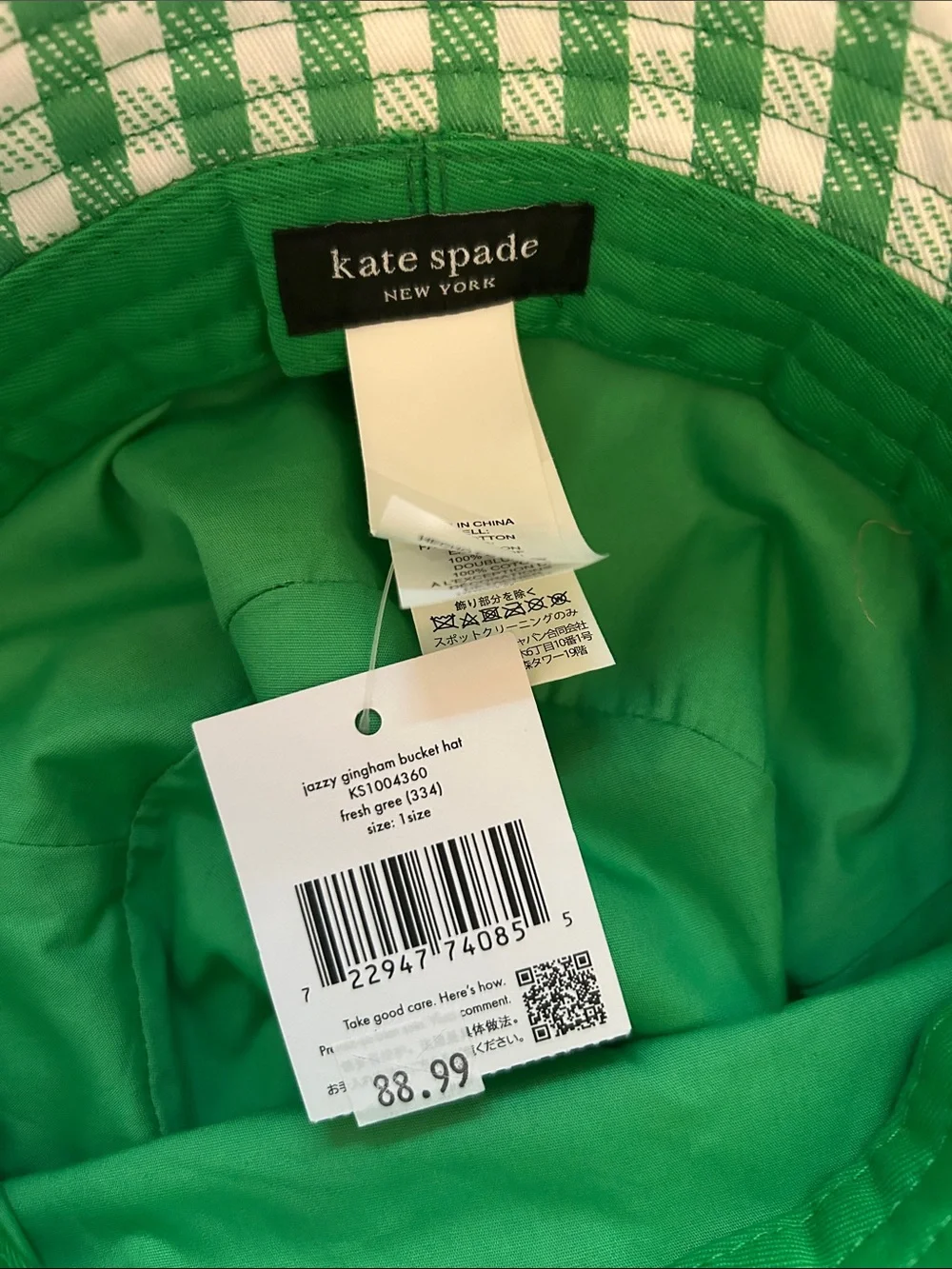 kate spade Green and White Gingham Bucket Hat